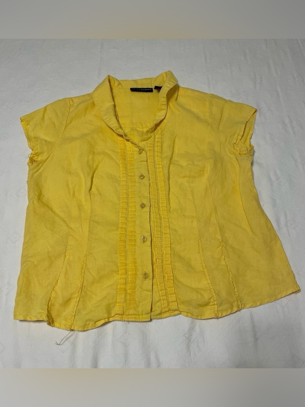 Grace Elements Yellow Ruffled Collar Button-Front Blouse, Sz. 16, Gently Used.
